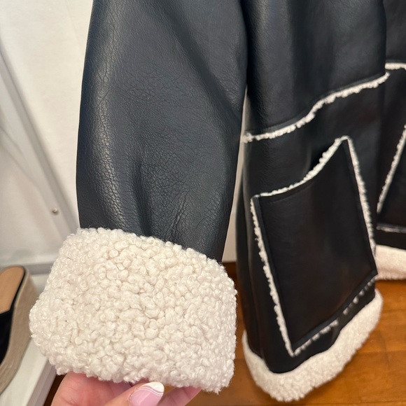 Abercrombie & Fitch Black and Cream Leather Jacket - Picture 5 of 8